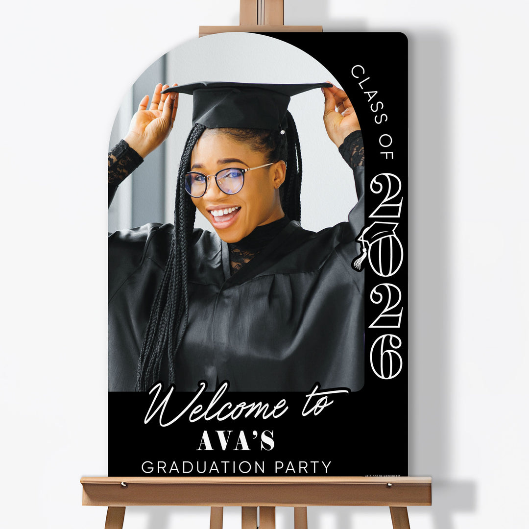 Custom Photo Grad Welcome Sign Black White