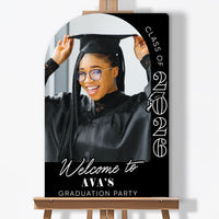 Custom Photo Grad Welcome Sign Black White