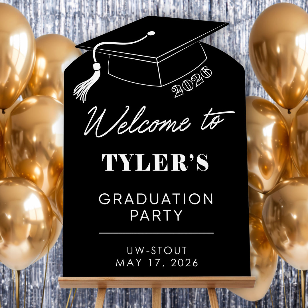 Custom Text Black & White Grad Welcome Sign