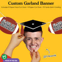Graduation face cutout with cap and football Class of 2026 design