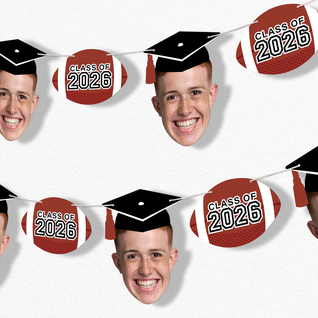 Football graduation fun face garland banner with custom photo cutouts