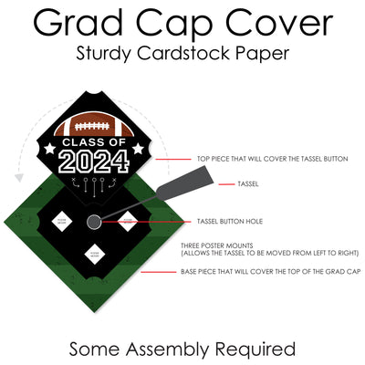 Grad Football - 2024 Graduation Cap Decorations Kit - Grad Cap Cover
