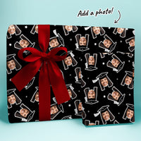Personalized Photo Graduation Wrapping Paper, Black Cap with Silver Tassel