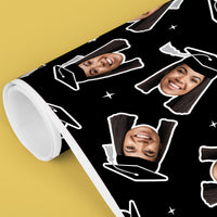 Personalized Photo Graduation Wrapping Paper, Black Cap with Silver Tassel