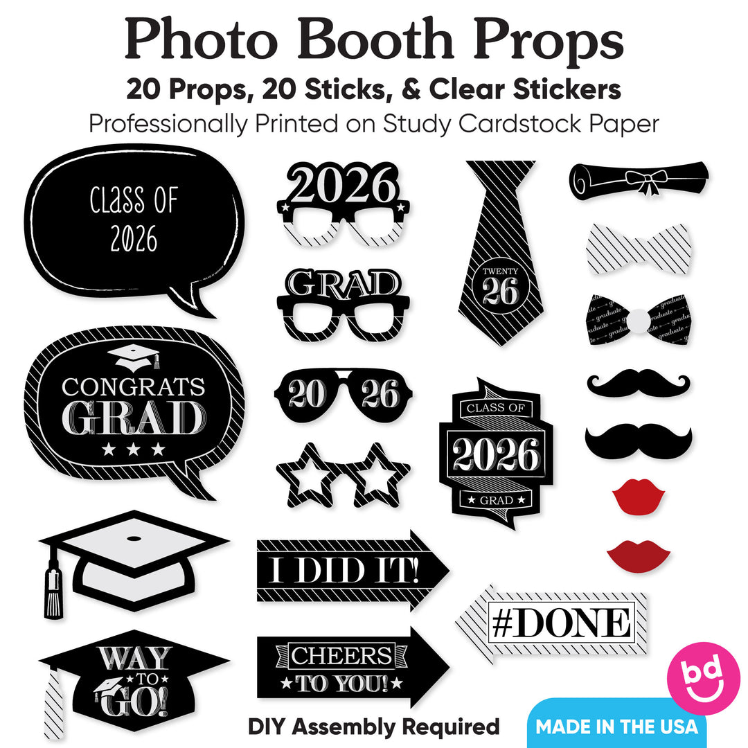 Graduation Cheers - 2026 Graduation Party Photo Booth Props Kit - 20 Count