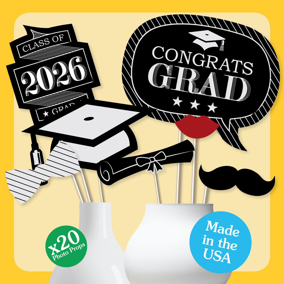 Graduation Cheers - 2026 Graduation Party Photo Booth Props Kit - 20 Count