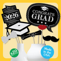 Graduation Cheers - 2026 Graduation Party Photo Booth Props Kit - 20 Count