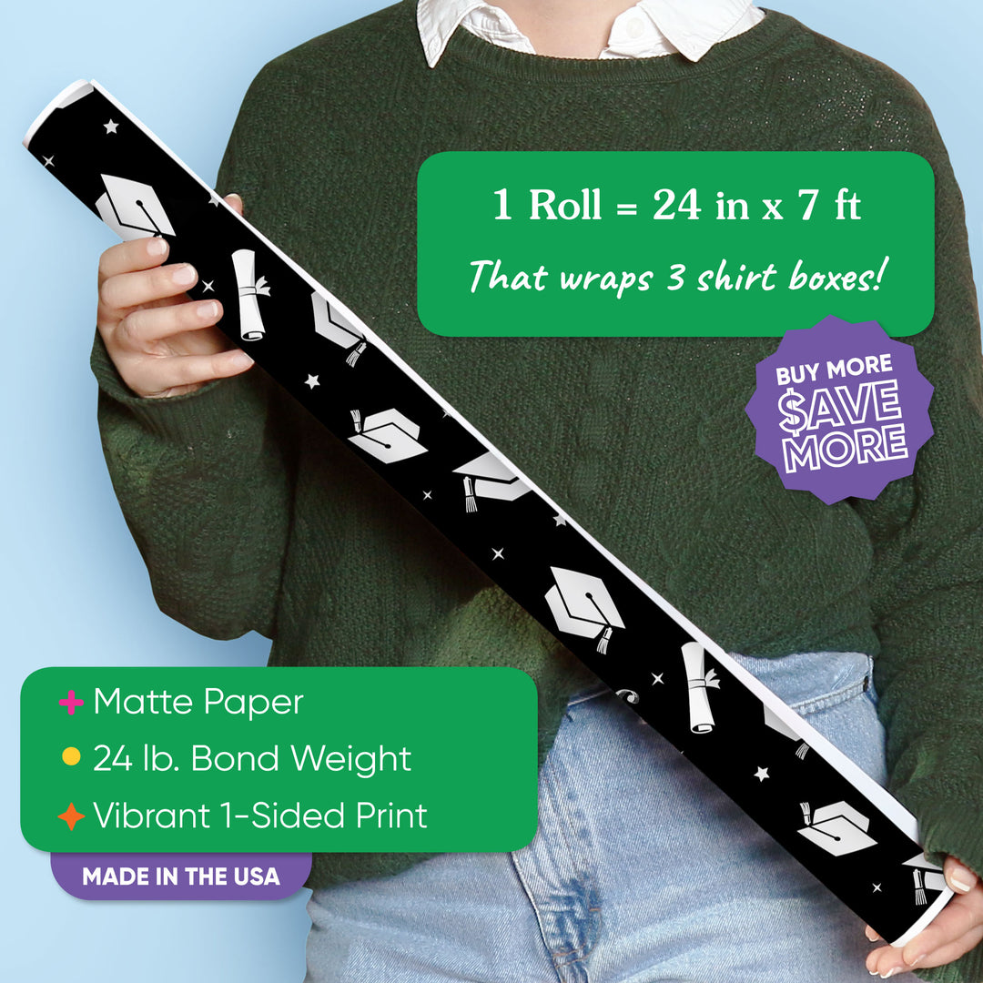 Black & Silver Graduation Wrapping Paper, Class of 2026