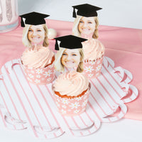 Grad Cap Fun Face Cutout Dessert Cupcake Toppers - Custom Graduation Photo Head Cut Out Clear Treat Picks - Upload 1 Photo - Set of 24