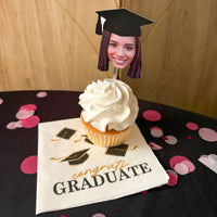 Grad Cap Fun Face Cutout Dessert Cupcake Toppers - Custom Graduation Photo Head Cut Out Clear Treat Picks - Upload 1 Photo - Set of 24