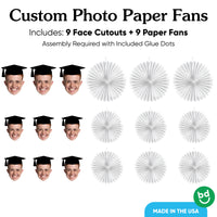Set of 9 custom graduation photo paper fans with glue dots included
