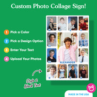Custom photo collage sign with step-by-step instructions on a green background