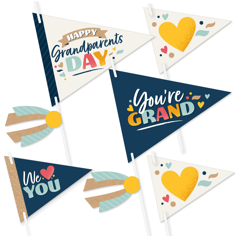 Happy Grandparents Day - Triangle Grandma & Grandpa Party Photo Props - Pennant Flag Centerpieces - Set of 20