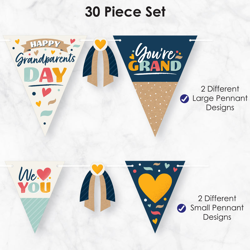 Happy Grandparents Day - DIY Grandma & Grandpa Party Pennant Garland Decoration - Triangle Banner - 30 Pieces