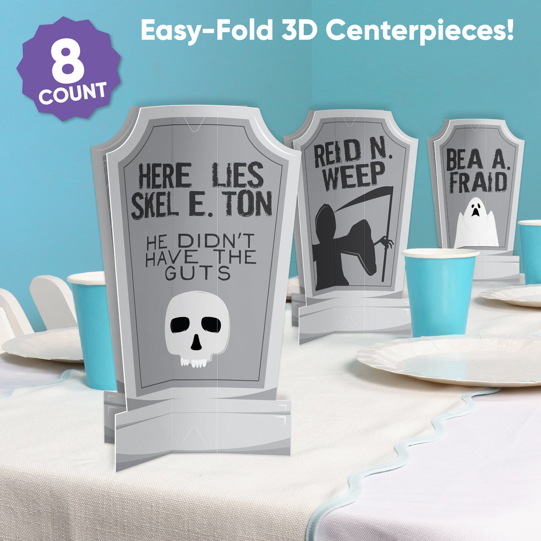 Graveyard Tombstones 3D Centerpieces - 8 Ct