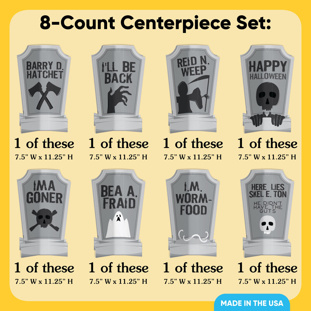 Graveyard Tombstones 3D Centerpieces - 8 Ct