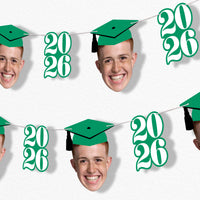 Green graduation fun face garland banner with custom faces
