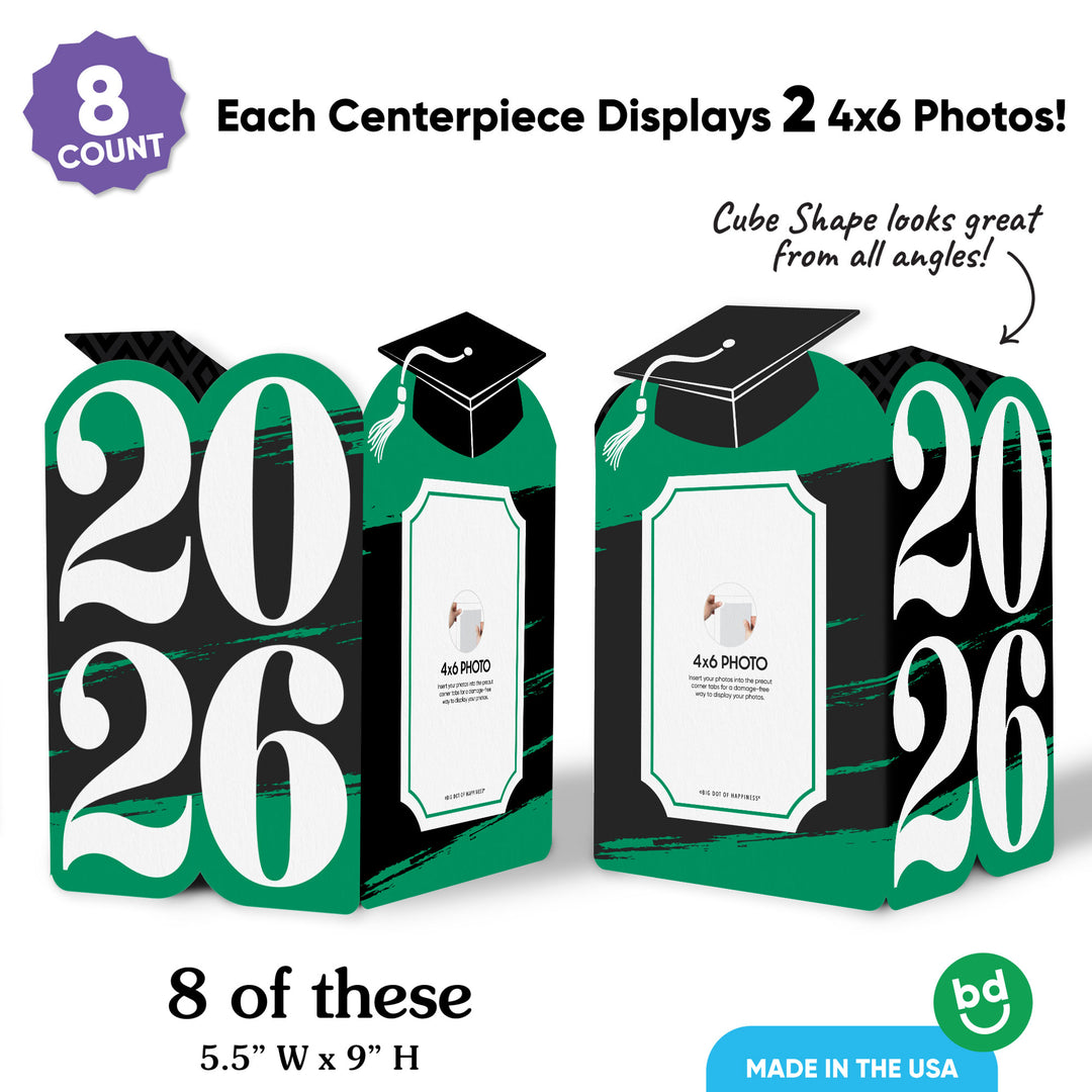 Green photo holder centerpiece detail showing photo tabs