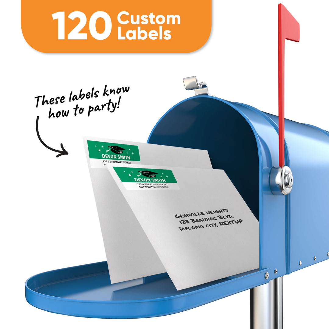 Custom Text Green Graduation Return Address Labels - 120 Ct