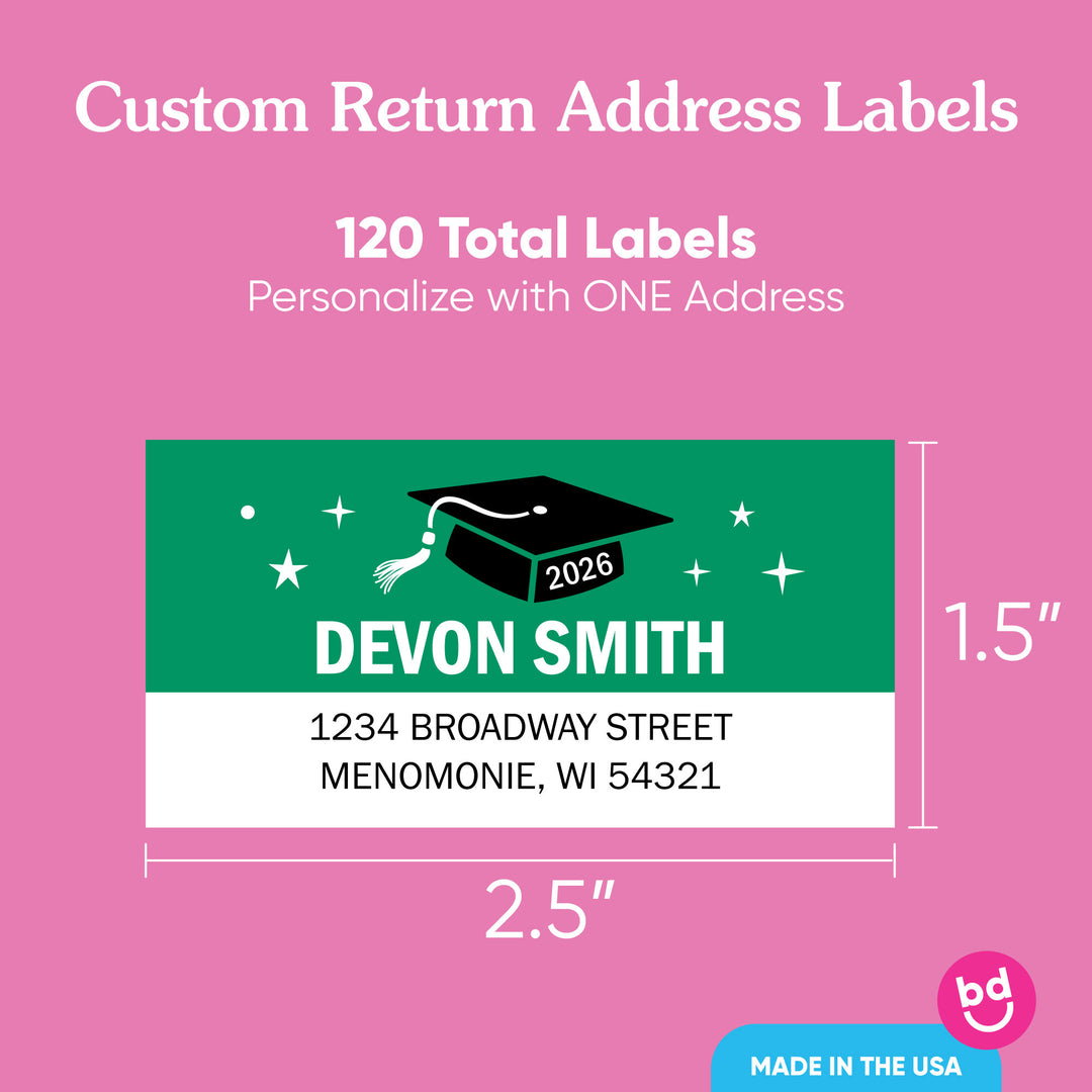 Custom Text Green Graduation Return Address Labels - 120 Ct