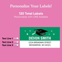 Custom Text Green Graduation Return Address Labels - 120 Ct