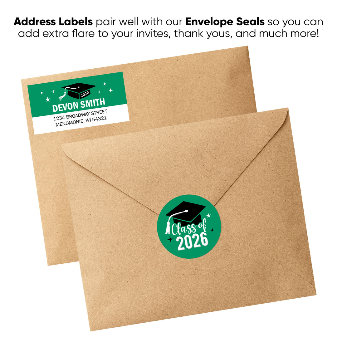 Custom Text Green Graduation Return Address Labels - 120 Ct
