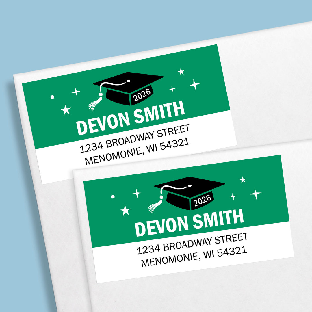 Custom Text Green Graduation Return Address Labels - 120 Ct