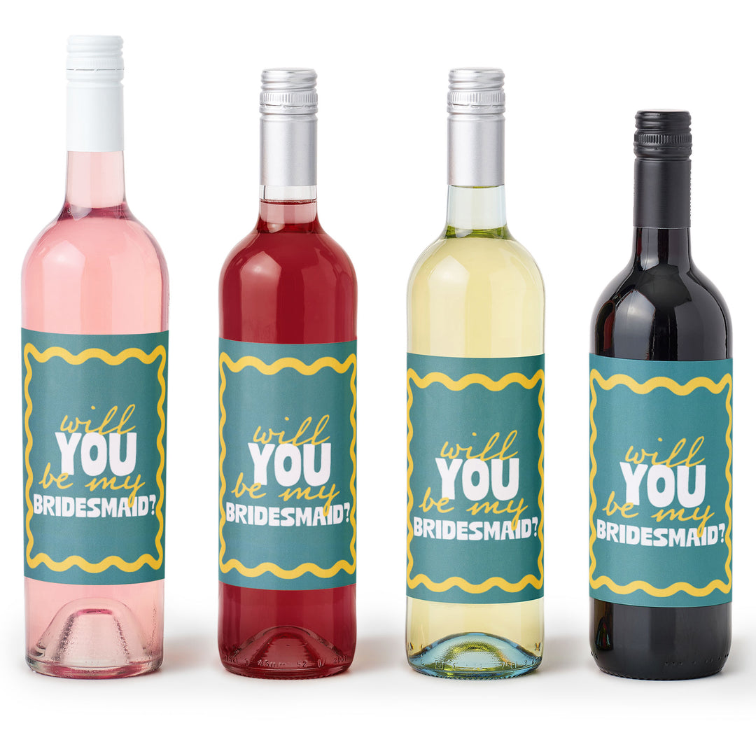 Teal and yellow bridesmaid labels main image