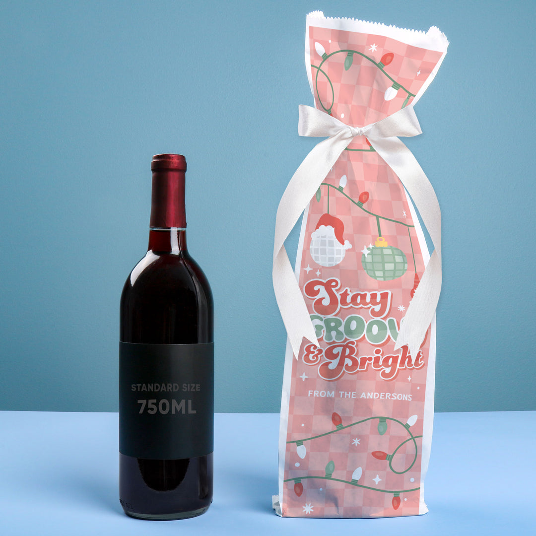 Custom Text Wine Bags - Groovy Christmas