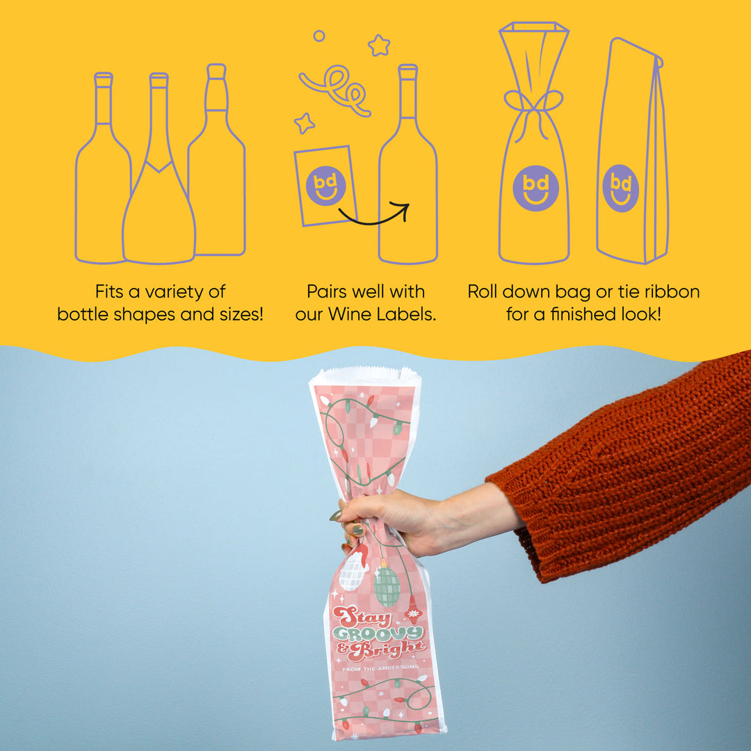 Custom Text Wine Bags - Groovy Christmas