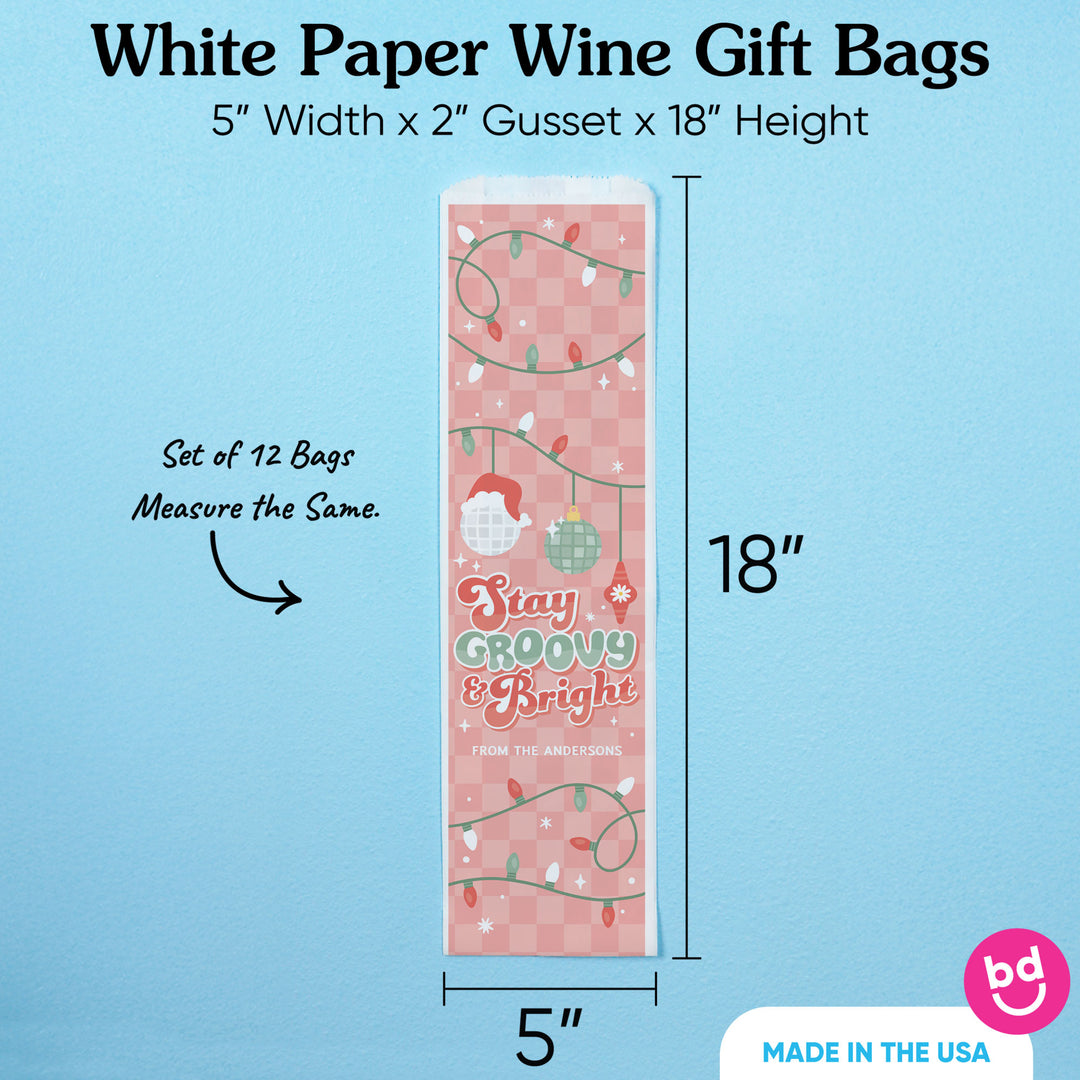 Custom Text Wine Bags - Groovy Christmas