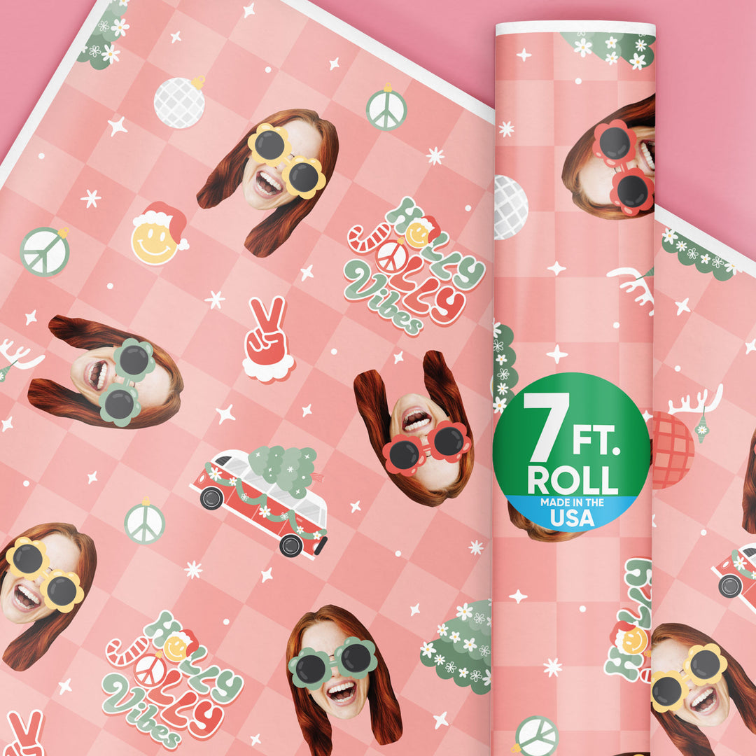 Custom Face Wrapping Paper - Groovy Christmas