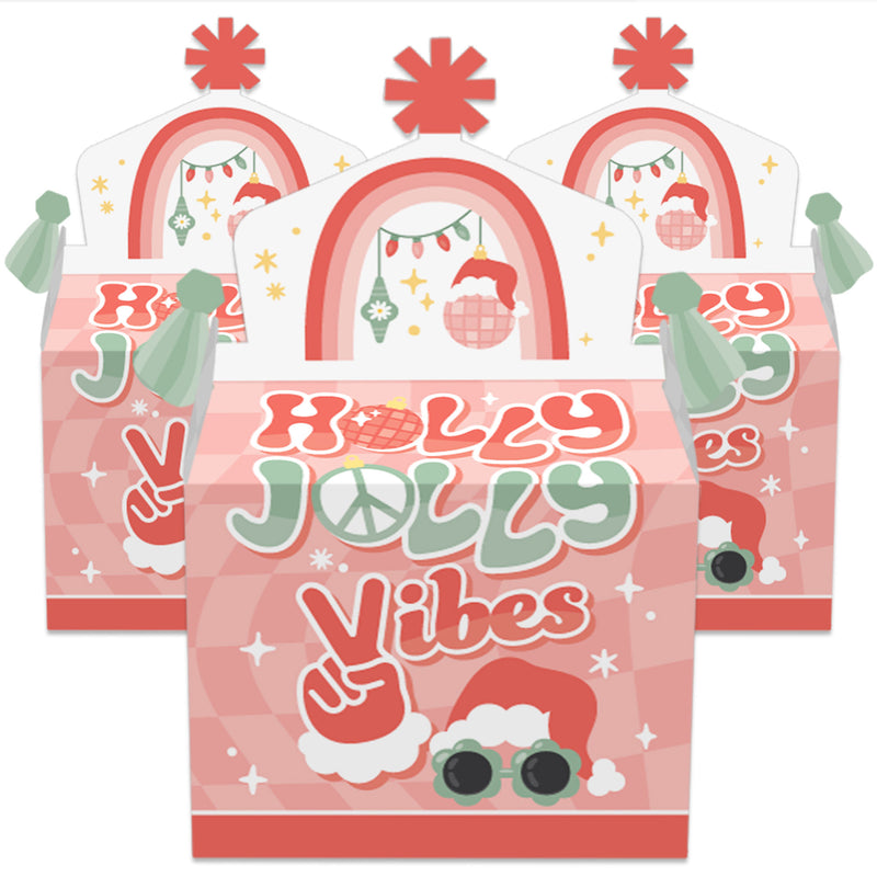 Groovy Christmas - Treat Box Party Favors - Pastel Holiday Party Goodie Gable Boxes - Set of 12