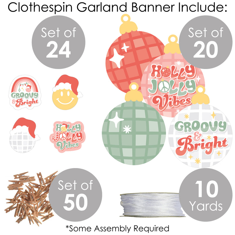 Groovy Christmas - Pastel Holiday Party DIY Decorations - Clothespin Garland Banner - 44 Pieces