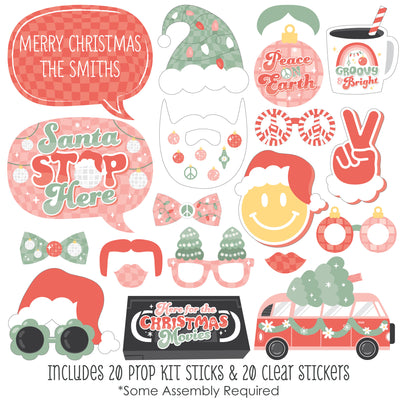 Groovy Christmas - Personalized Pastel Holiday Party Photo Booth Props Kit - 20 Count