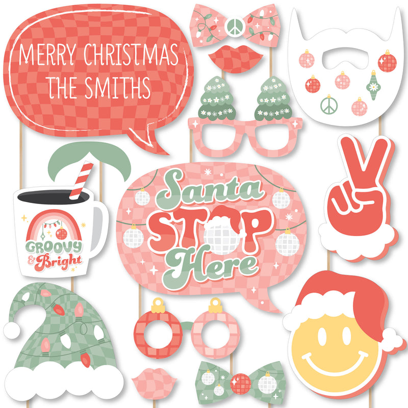 Groovy Christmas - Personalized Pastel Holiday Party Photo Booth Props Kit - 20 Count