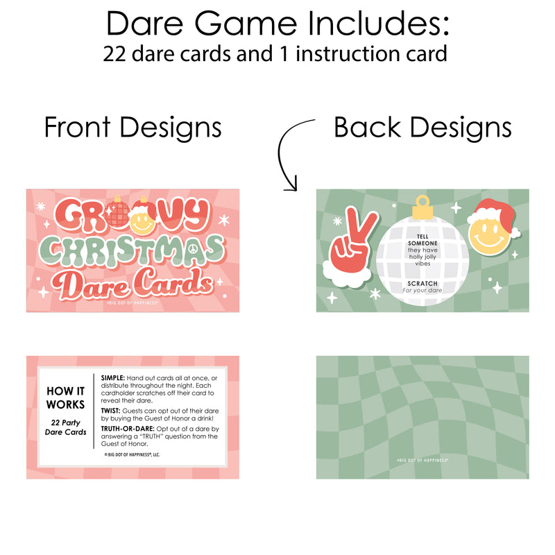 Groovy Christmas - Pastel Holiday Party Game Scratch Off Dare Cards - 22 Count
