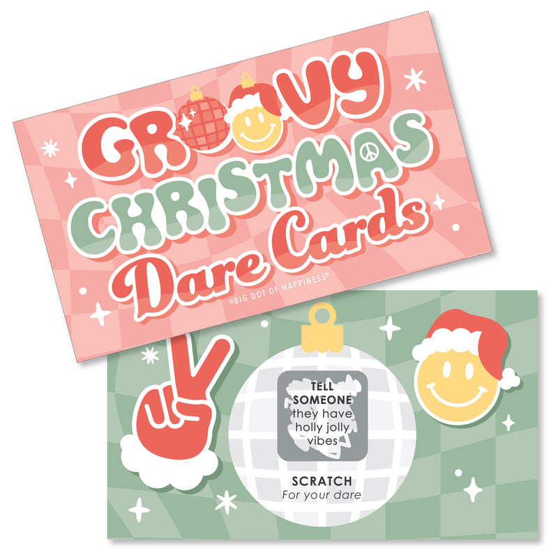 Groovy Christmas - Pastel Holiday Party Game Scratch Off Dare Cards - 22 Count