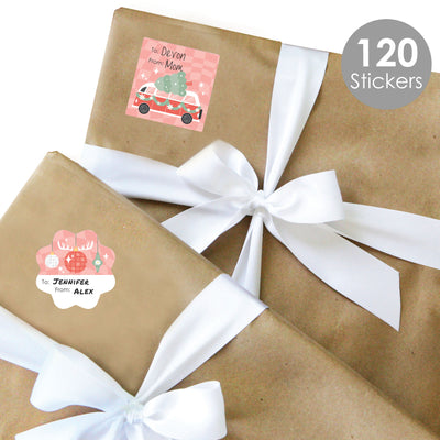 Groovy Christmas - Assorted Pastel Holiday Party Gift Tag Labels - To and From Stickers - 12 Sheets - 120 Stickers