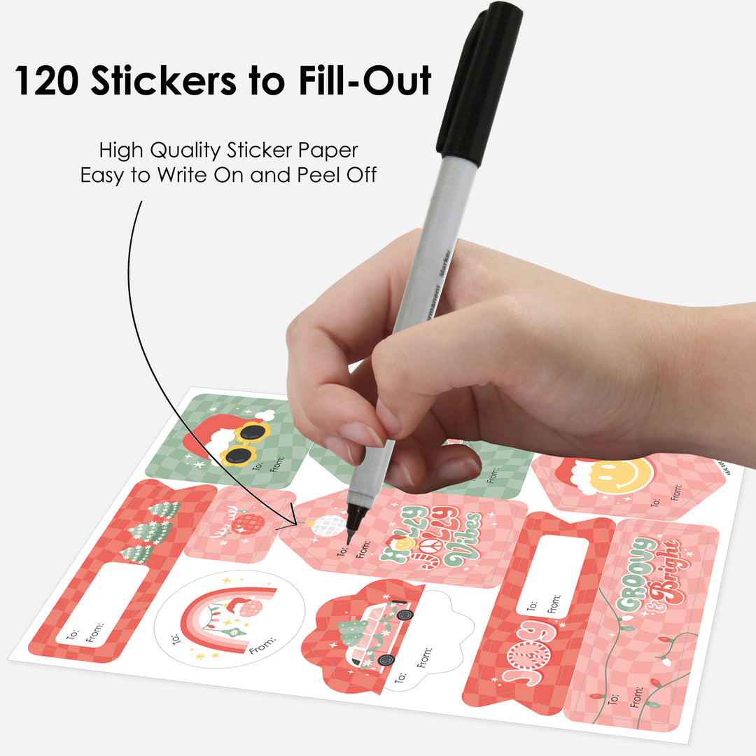 Groovy Christmas - Assorted Pastel Holiday Party Gift Tag Labels - To and From Stickers - 12 Sheets - 120 Stickers