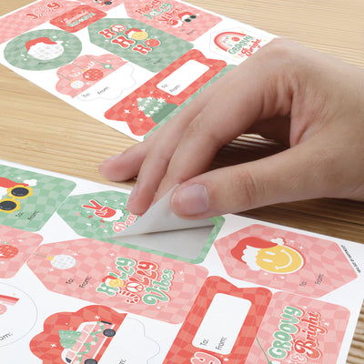 Groovy Christmas - Assorted Pastel Holiday Party Gift Tag Labels - To and From Stickers - 12 Sheets - 120 Stickers
