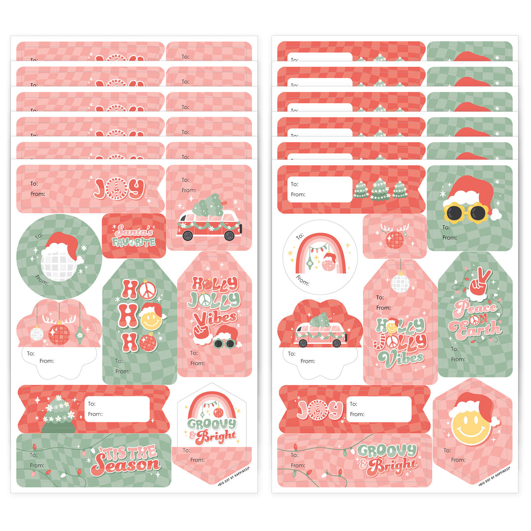 Groovy Christmas - Assorted Pastel Holiday Party Gift Tag Labels - To and From Stickers - 12 Sheets - 120 Stickers