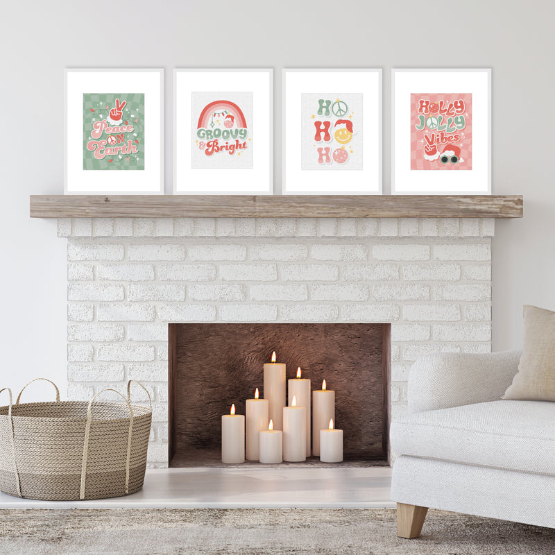 Groovy Christmas - Unframed Pastel Holiday Linen Paper Wall Art - Set of 4 - Artisms - 8 x 10 inches