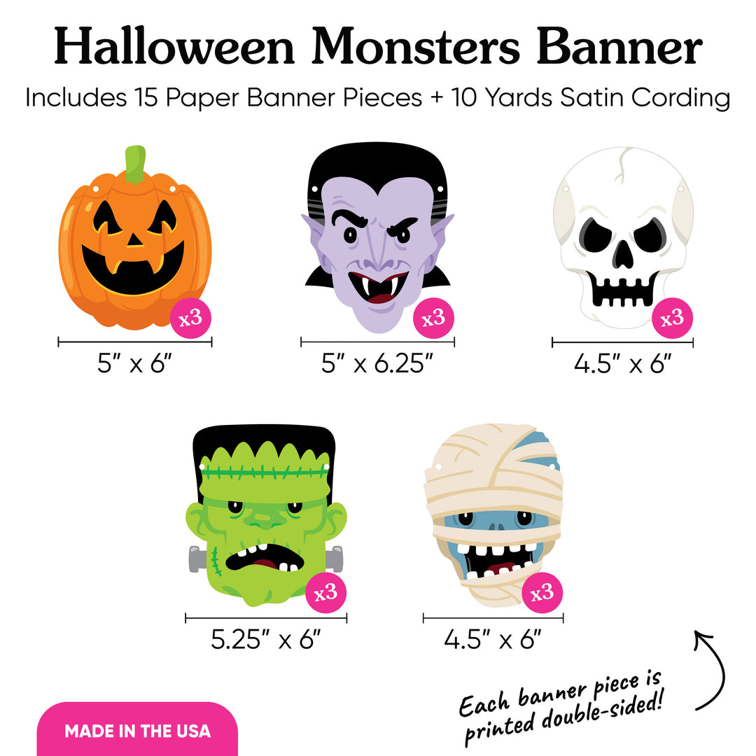 Halloween Monsters Garland Banner - 15 Pc