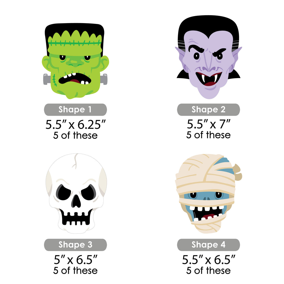Halloween Monsters - Decorations DIY Skeleton, Dracula, Frankenstein, and Mummy Party Essentials - Set of 20