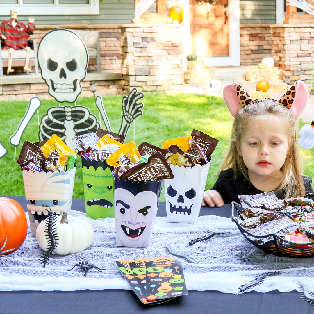 Halloween Monsters - Skeleton, Dracula, Frankenstein, and Mummy Party Favor Popcorn Treat Boxes - Set of 12