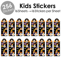 Halloween Pets - Cats and Dogs Party Favor Kids Stickers - Birthday Goodie Bag Filler - 16 Sheets - 256 Stickers