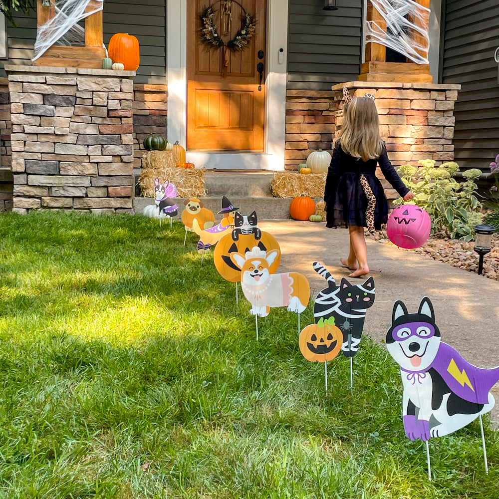 Halloween Pets - Lawn Decorations - Outdoor Cats and Dogs Party Yard Decorations - 10 Piece