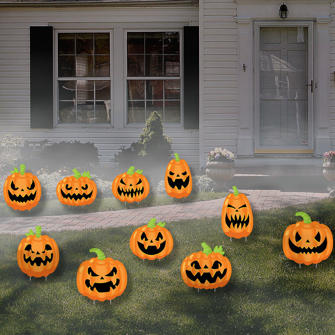 Halloween Pumpkins - Lawn Decorations - Outdoor Jack-O'-Lantern Party Yard Decorations - 10 Piece