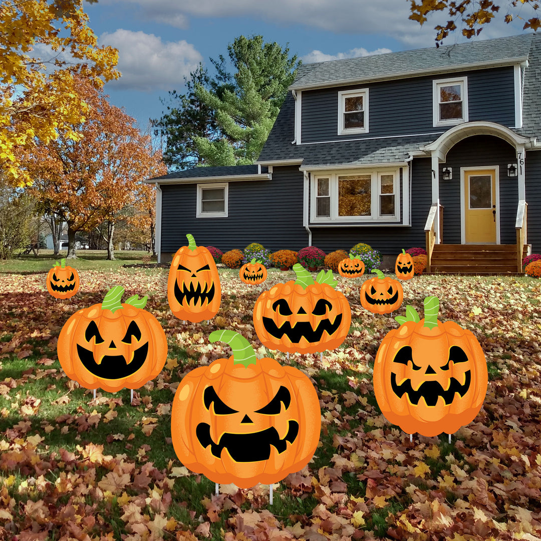 Halloween Pumpkins - Lawn Decorations - Outdoor Jack-O'-Lantern Party Yard Decorations - 10 Piece